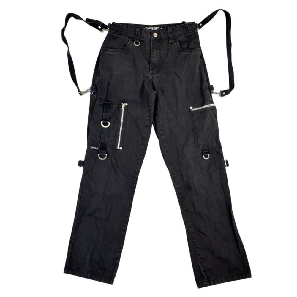 Tripp NYC Daang Goodman Black Bondage Cargo Pants Zippers D-Rings Size 30